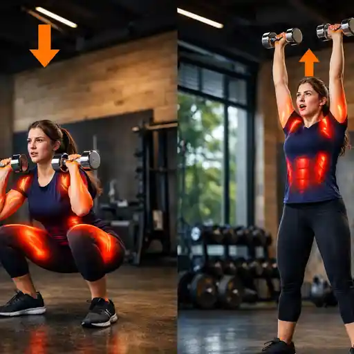 Thrusters (squat + developpe)